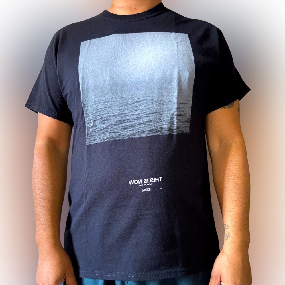 Black Inspirational T-Shirt with Beach Graphic